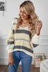 V-Neck Knitted Lantern Sleeve Pullover Sweater